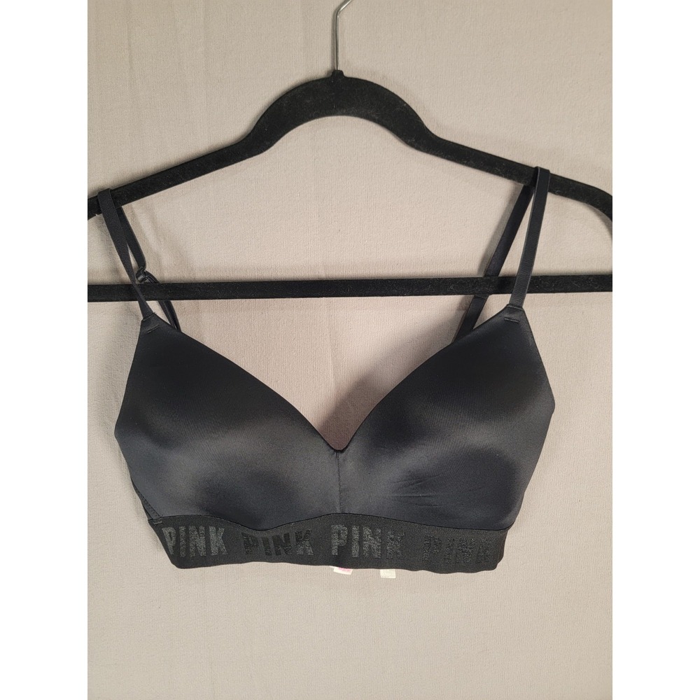 Victorias Secret PINK Wireless Bra 32D Shimmer Logo Wear Everywhere T-Shirt